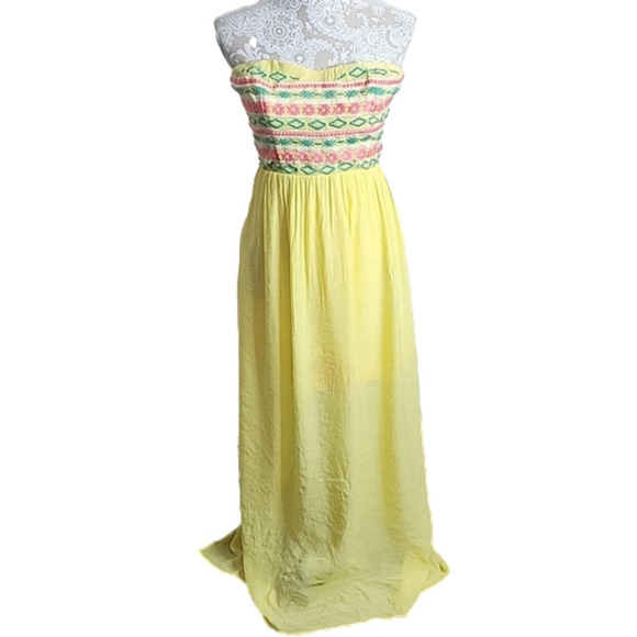 As u Wish yellow boho strapless maxi dress with embroidery, size M - Picture 1 of 9